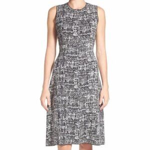 HALOGEN Size X-Small Black White Stretch Knit A-Line Midi Dress Abstract Neutral